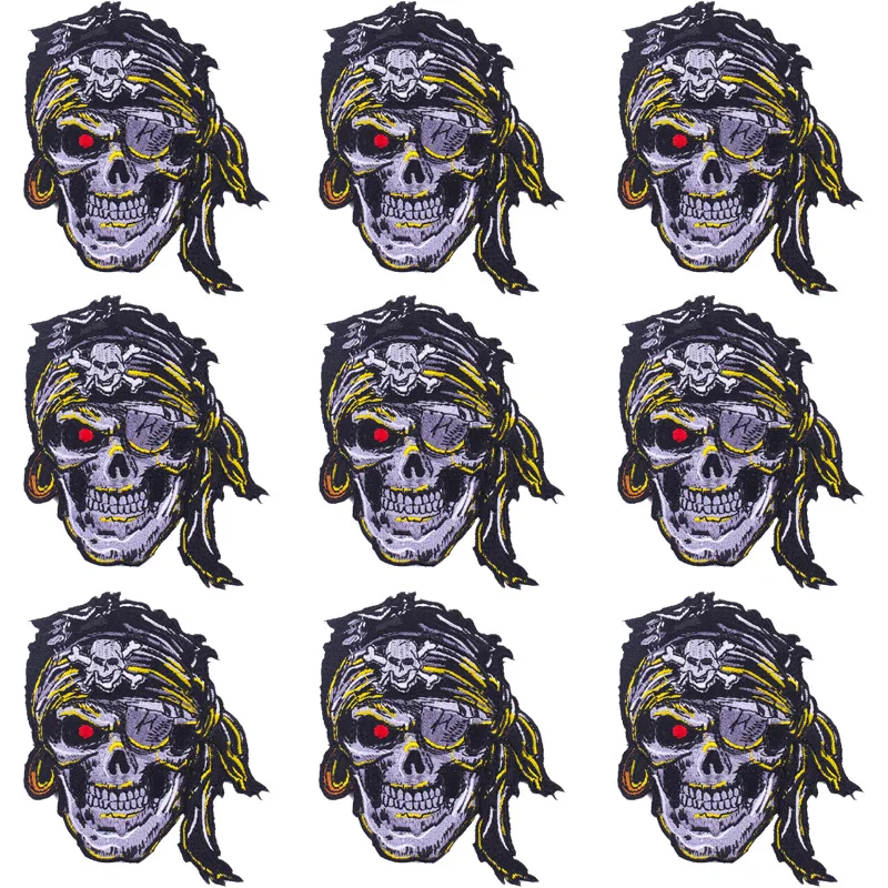 

10Pcs/Set Punk Skull Embroidery Patches For Clothing Iron On Embroidered Patch For Clothes Appliques For T-shirt Badges Stripe