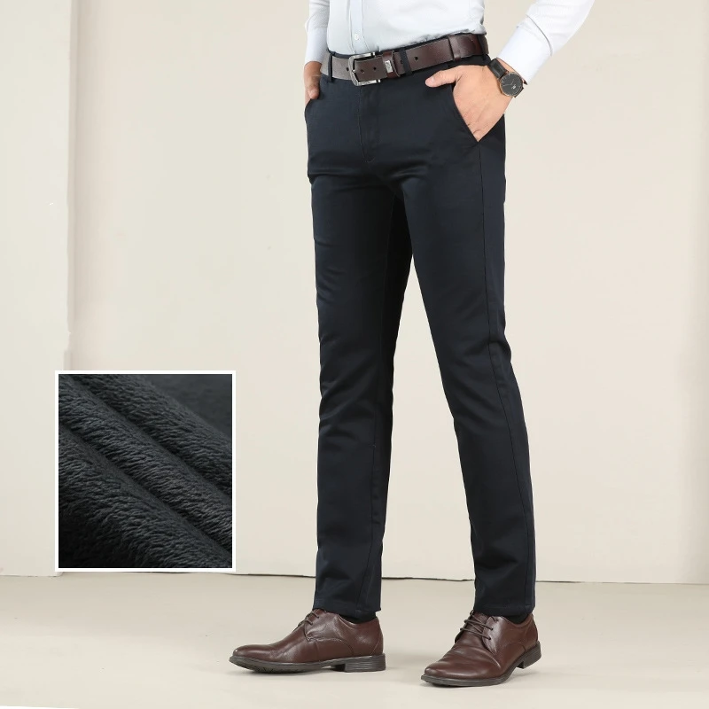 

Autumn and winter new style plus size casual pants Warm stretch business men's clothing Plus velvet thickening Straight trousers