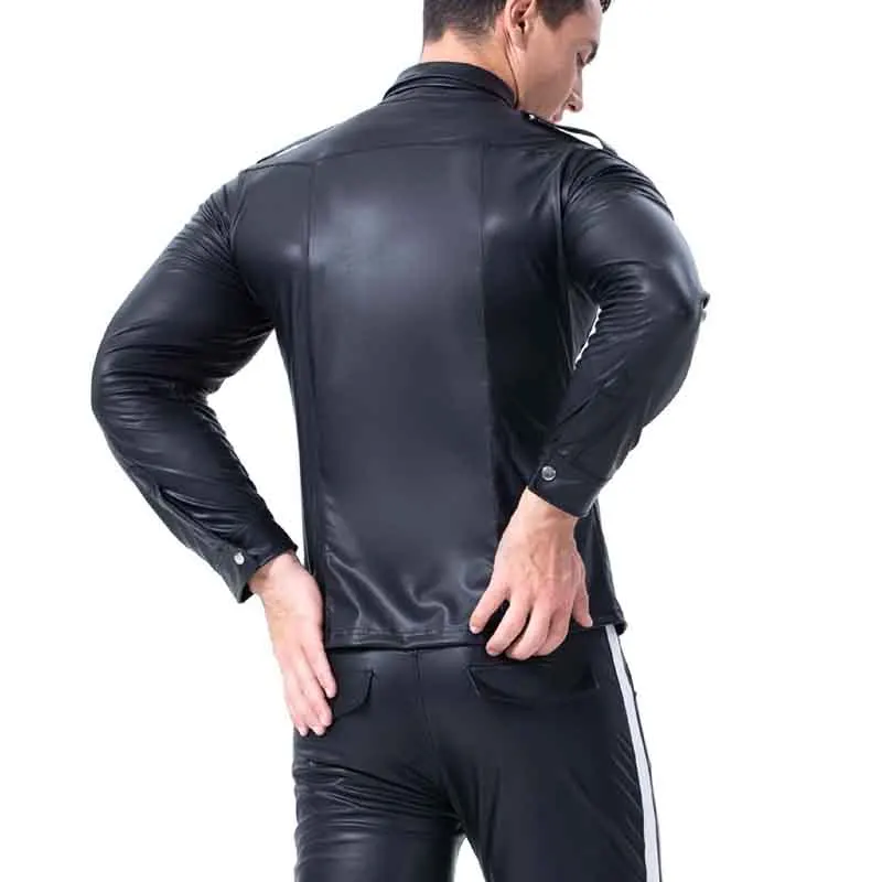 Черная Мужская футболка из искусственной кожи с длинным рукавом футболки