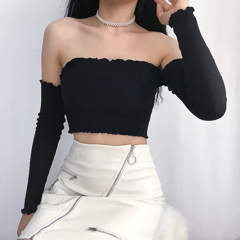 

Women's Long-sleeved 2021 European And American New Trendy Sexy Ruffled One-shoulder Long-sleeved Top Bottoming Women