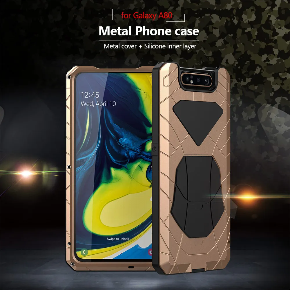 Для samsung Galaxy A80 твердый корпус для телефона Алюминиевый металлический корпус Закаленное стекло Защитная крышка для экрана сверхмощная Защитная крышка
