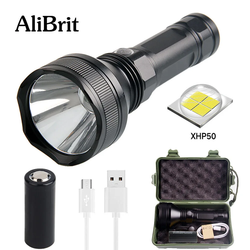 D50 AliBrit мощный XHP50 светодиодный фонарик большой свет чашка лампа