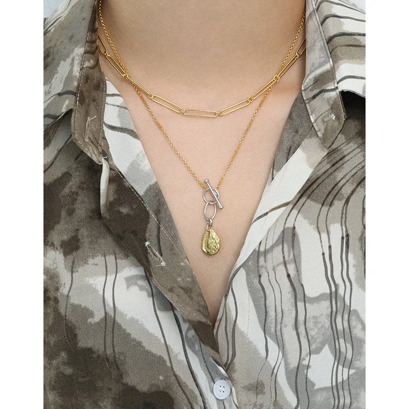 

100% 925 Sterling Silver Irregular Pendants Necklaces For Women Simple Double Color Necklace Chain Best Friends Gift Jewelry