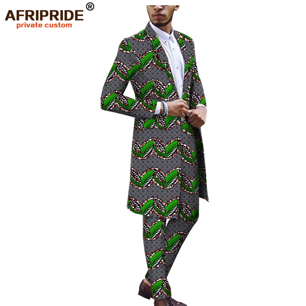Африканский Анкара Дашики костюм для мужчин AFRIPRIDE Портной сделал Базен richi одна пуговица длинная куртка+ длинные брюки A1816012 - Цвет: 541J