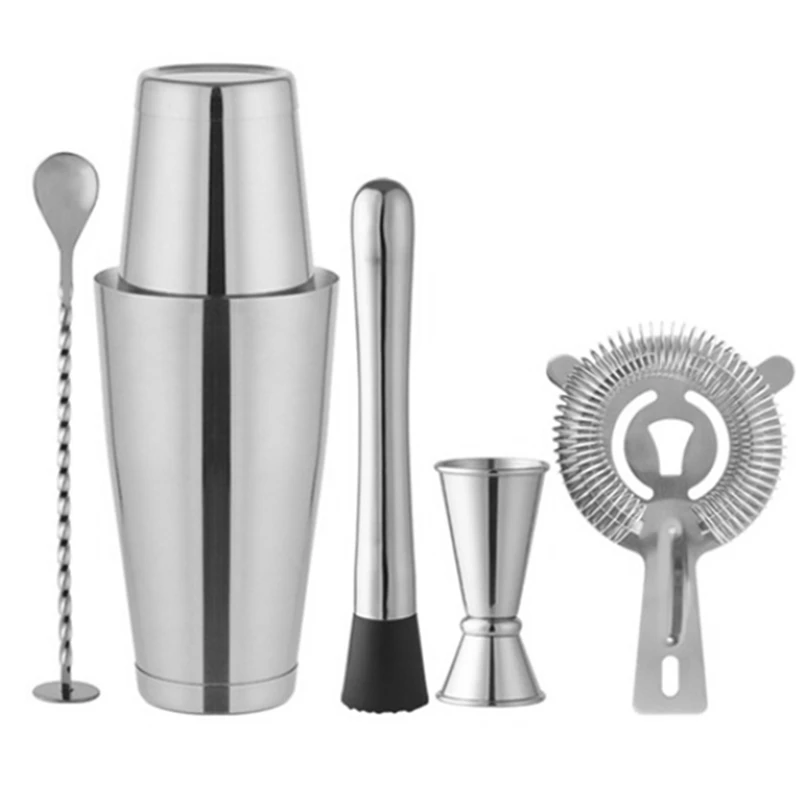 

28Oz 600/800Ml Stainless Steel Cocktail Shaker Coctelera Bartender Accessories, Bamboo Stand Bar Tools Set Kit (6 PCS)