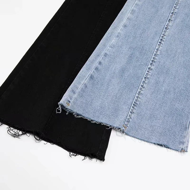

Autumn and winter new European and American style high waist stretch horn jeans women, Slim long legs solid color jeans women