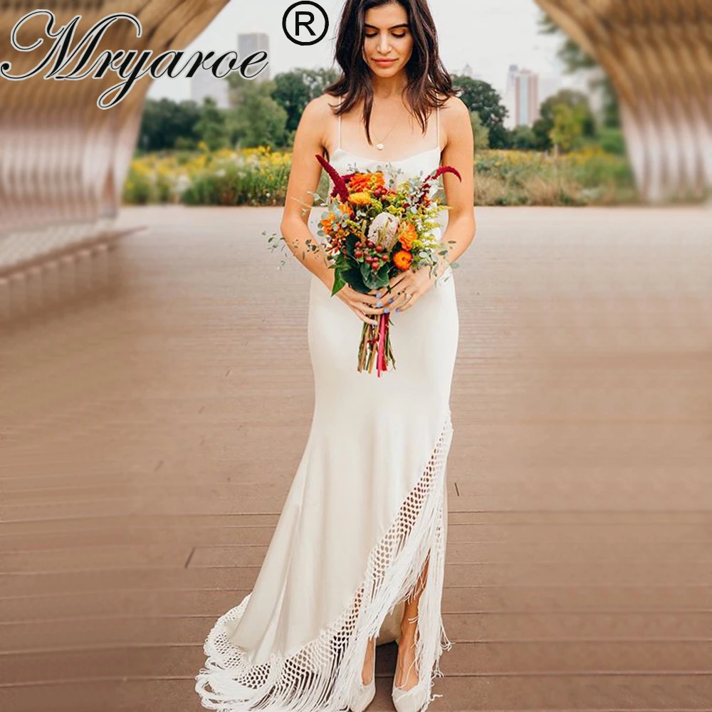 Современное свадебное платье с бахромой и перекрестной спинкой Mryarce 2020|Свадебные