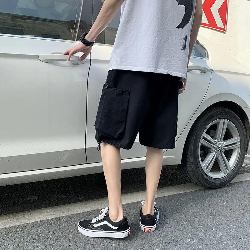 

Ins Street Fashion Brand Plain Versatile Large Pocket Straight Tube Loose Skateboard Capris Summer Tooling SHORTS MEN