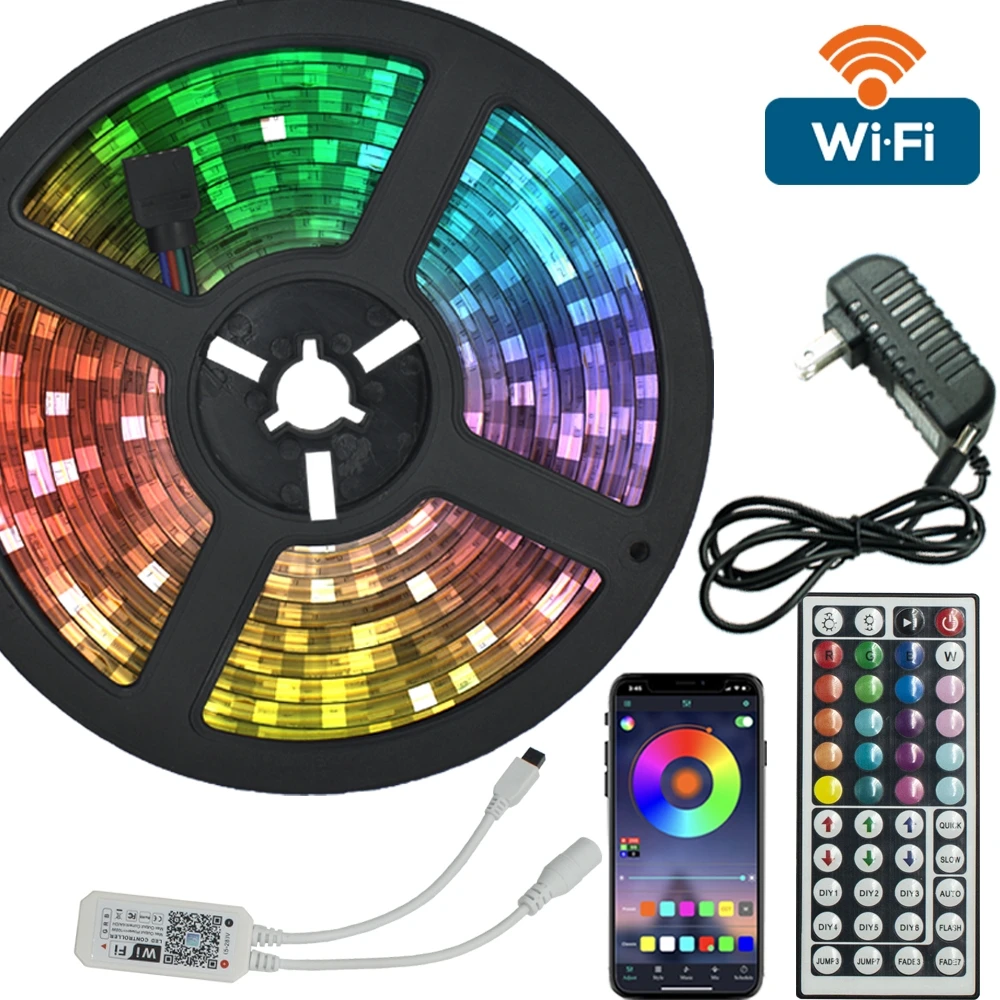 

Светодиодная лампа с Wi-Fi, RGB 5050 SMD 2835, 12 В постоянного тока, гибкая лента, водонепроницаемая, 5 м, 10 м, 15 м, рождественские Светодиодный ные ленты
