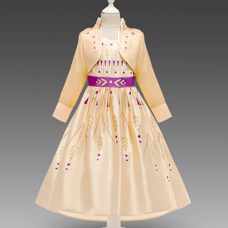 Новое платье Эльзы с длинным рукавом костюм для девочек вечеринки Снежной