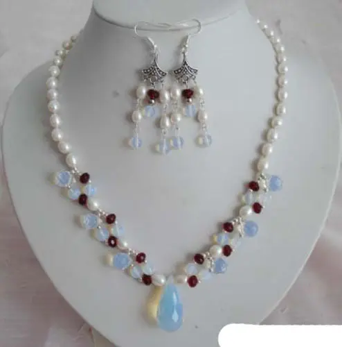 Хит продаж новинка-белый жемчуг Опал красный гранат кулон 18KWGP застежка ожерелье