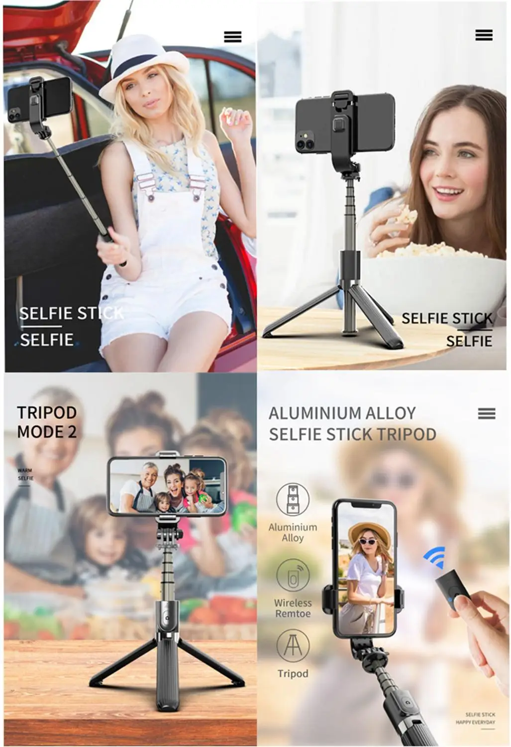 Portable Wireless Bluetooth Selfie Stick With Tripod Extendable Foldable Monopod For IOS Android iPhone 12 Pro Gopro Cameras images - 6