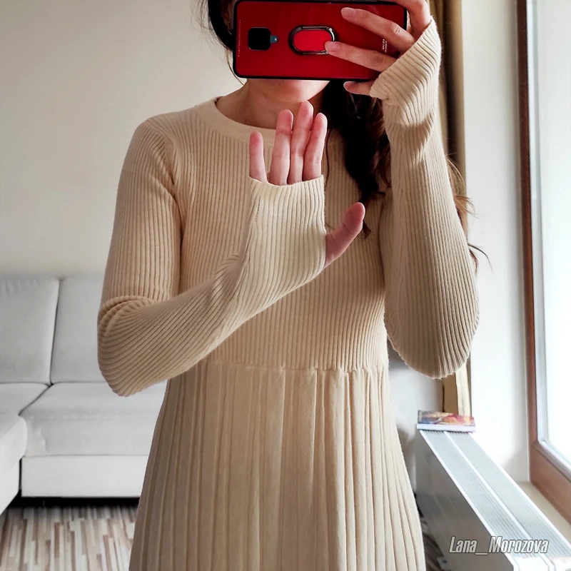 

HLBCBG Chic Women Long Knit Maxi Sweater Dress Autumn Winter Knitted A Line Dress Ribbed Thick Christmas Pullover Party Dresses