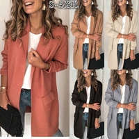 2020european and american new style for autumn and winter plain long sleeved faux pocket casual suit jacket womens