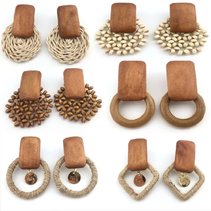 2021 Wood Real Earing New Jewelry Retro Handmade Geometric Popular Contracted Joker Wooden Long Dangler Earrings Wholesale | Украшения и