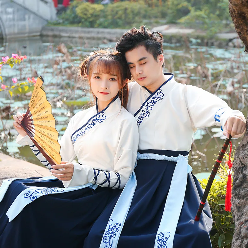 Женский традиционный красный/синий костюм Тан китайское платье для пары Древний