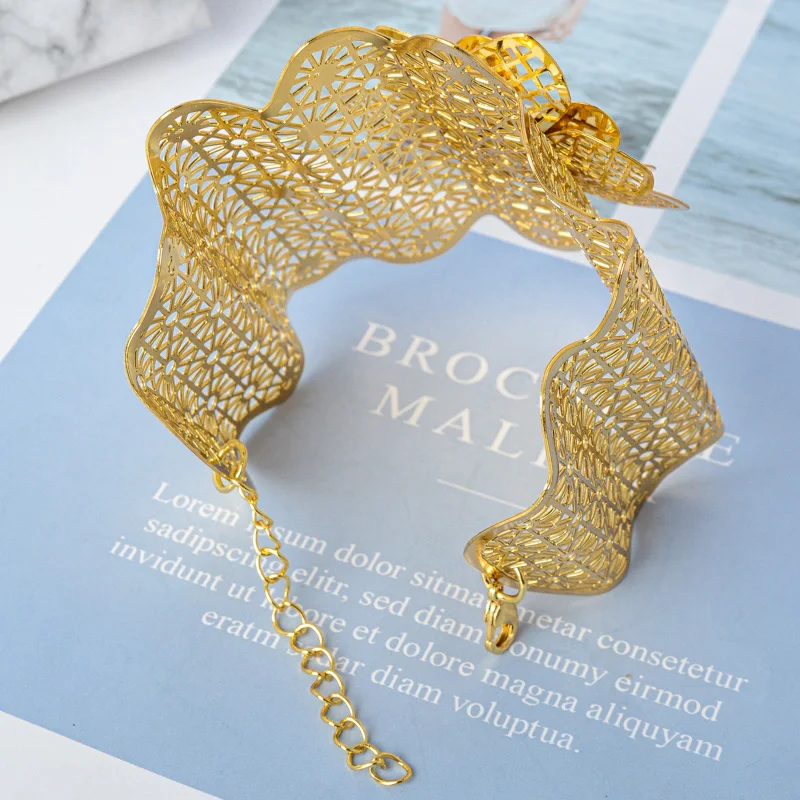 Солнечные украшения моды Медная большая браслетка в стиле цветка, покрытая золотом, регулируемая для женщин, свадебный подарок, вечеринка, помолвка.