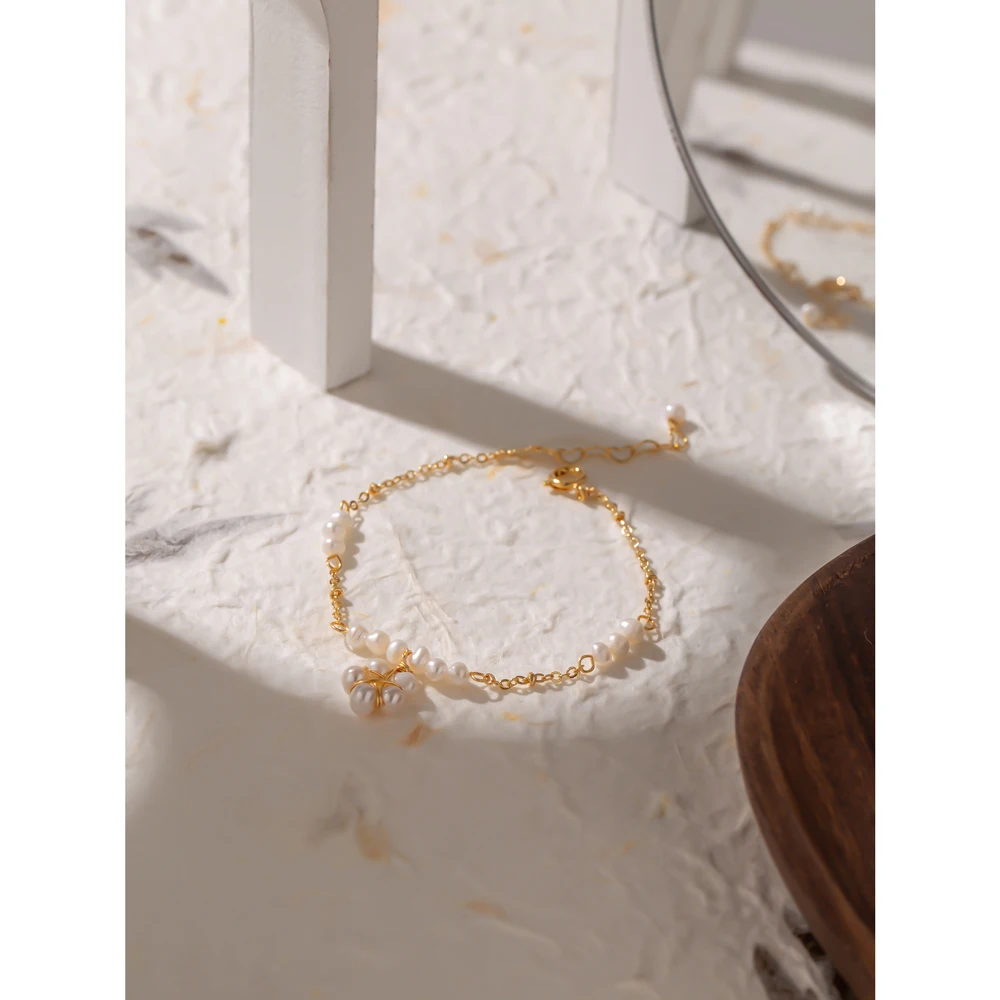 Браслеты Yhpup из натурального жемчуга в форме цветка медная цепочка | Украшения и