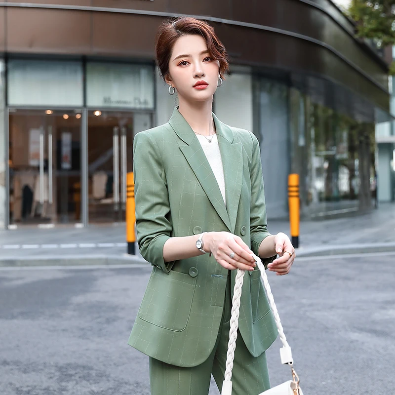 

Women Blazer High Quality Black Checked Fabric With Self Belt Jacket Ladies Office Business Wear