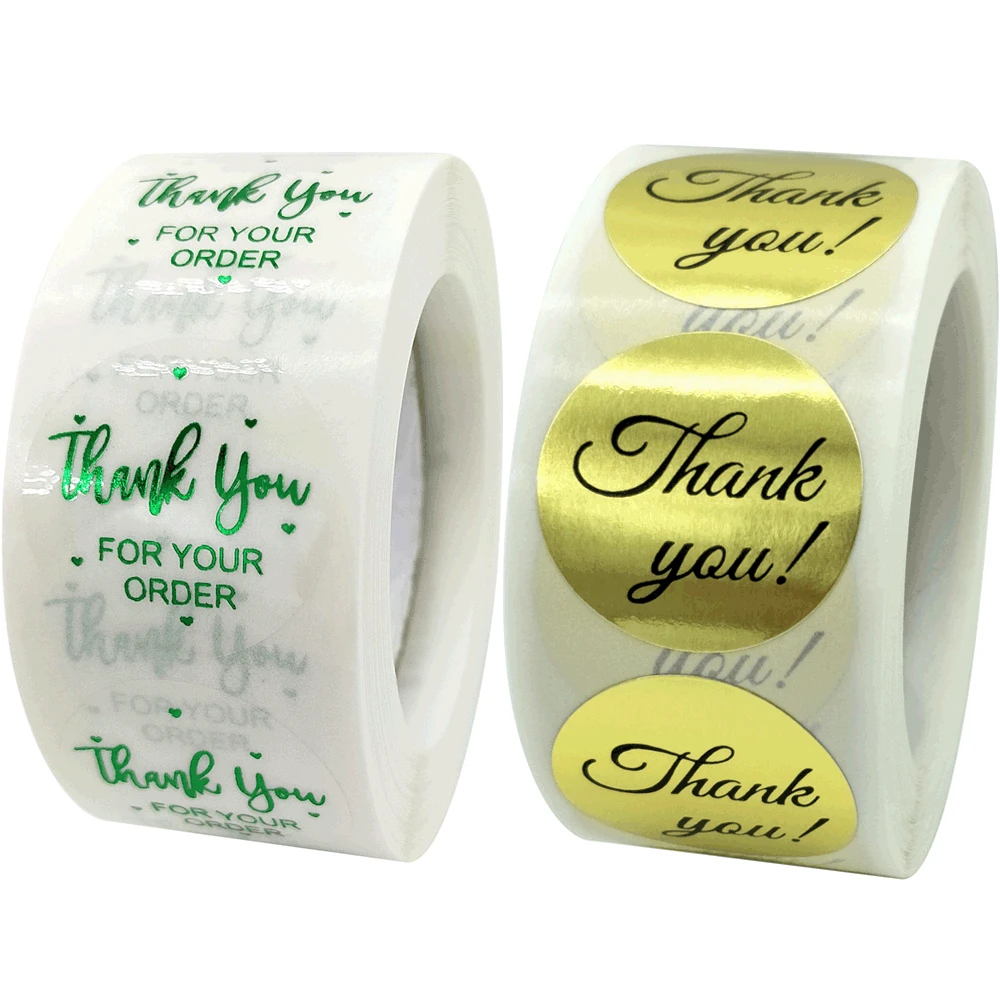 Бронзирующая зеленая фольга 500 шт. спасибо за заказ наклейка для магазина