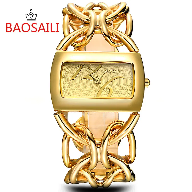 

BAOSAILI Gold Plated Watches Clock Wide Band Women Luxury Wristwatch Dress Charming Ladies Wrist Watch Hodinky Saat Montre Femme