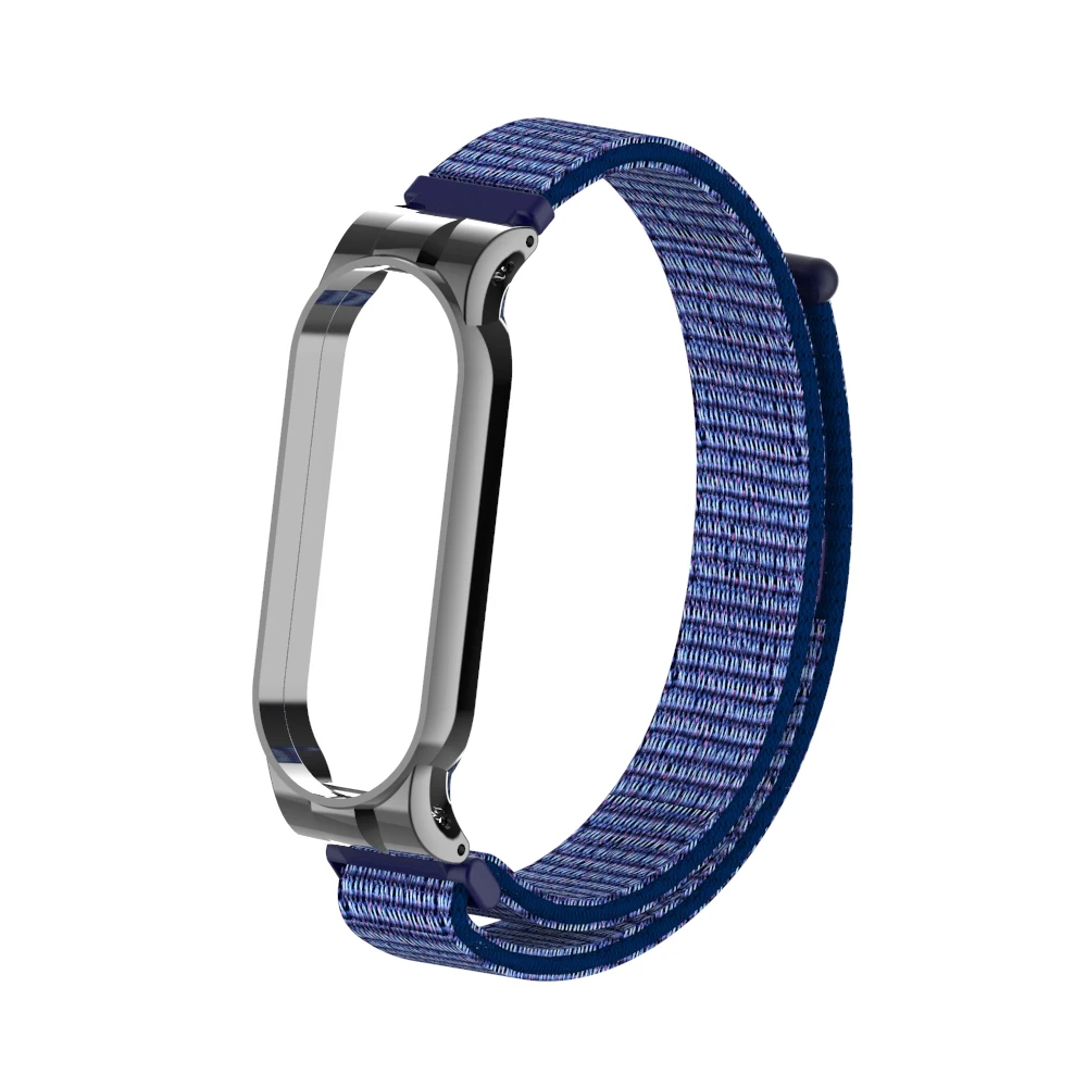 

For MI Band5/5NFC Wristband Quick-loading Metal Case and Nylon Loop Replacement Strap Watchband