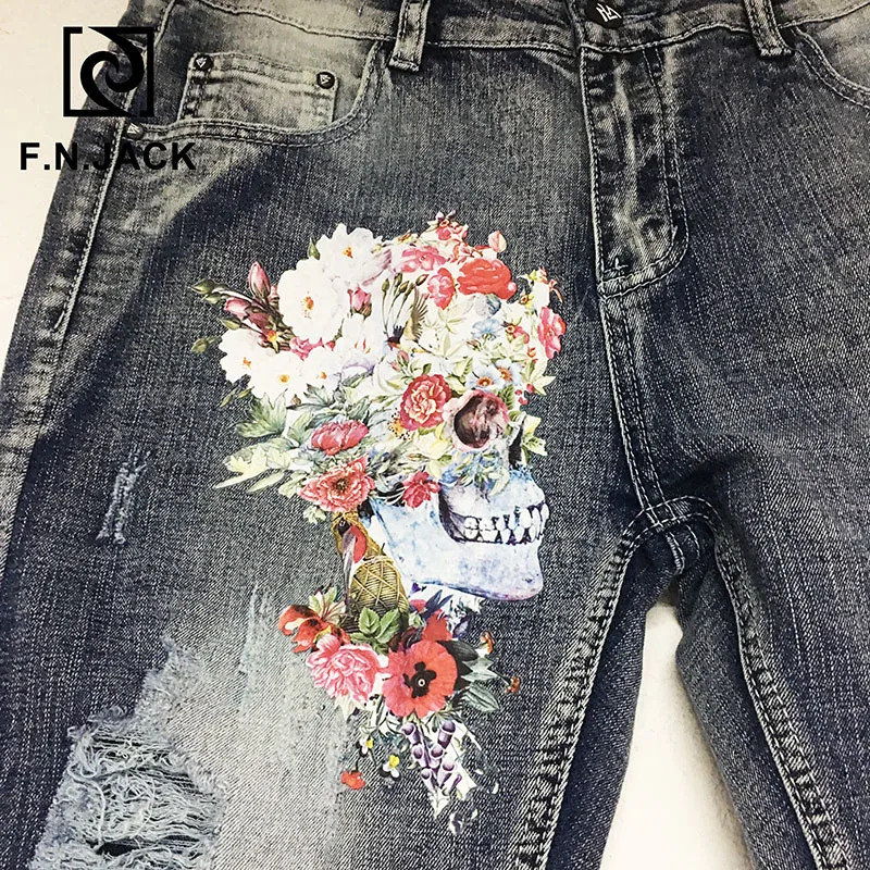 F.N.JACK мужские обтягивающие джинсы крутой парень рваные тонкие прямые джинсовые