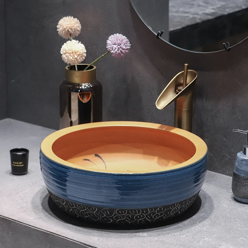 

Фабрика Jingdezhen сразу Керамическая ручная роспись раковины-чаши для ванной комнаты раковина
