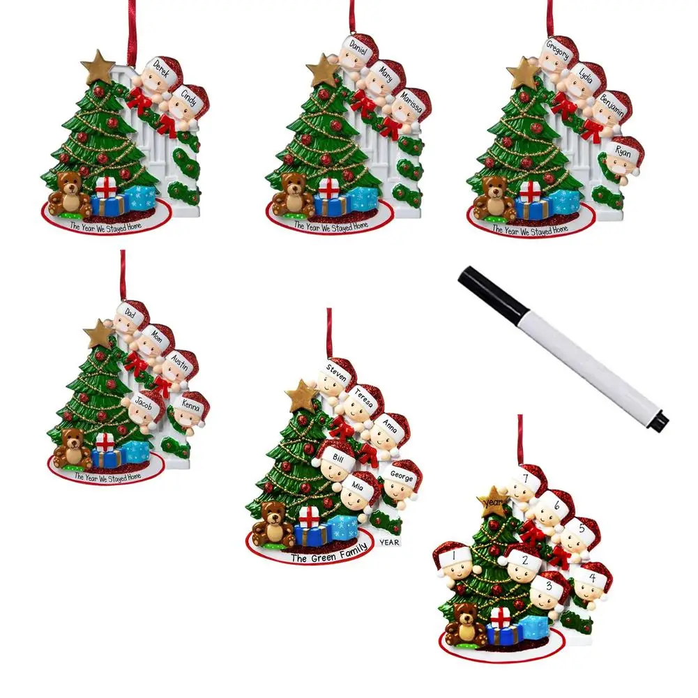

2020 Quarantine Christmas Decoration DIY Personalized Lovely Family With Mask Pendant New Year Christmas Tree Hanging Ornament