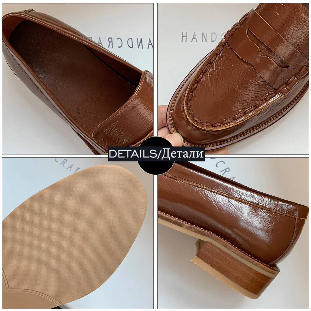 

WETKISS Spring Women Genuine Leather Flats Round Toe Unusual Chunky Heels Female Cross Tied Shallow Leather Fashion Shoes 2021