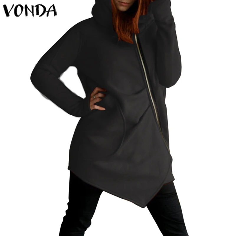 VONDA женские толстовки толстовки сезон осень-зима платье VONDA Женская Повседневная Верхняя одежда на молнии с длинным рукавом пальто S-5XL