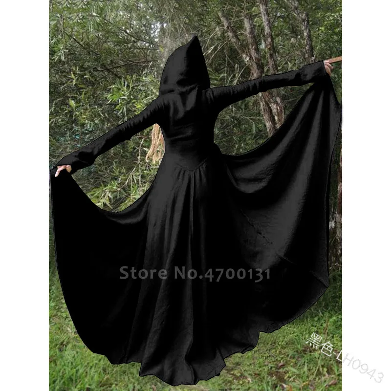 Женское средневековое ретро пальто накидки с капюшоном и длинным рукавом