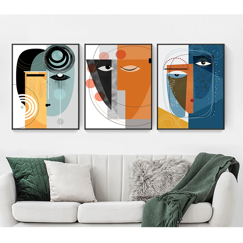 

and Prints Living Room Home Decoration Faces Geometric Abstract Canvas Painting Contemporary Wall Art Pictures Posters
