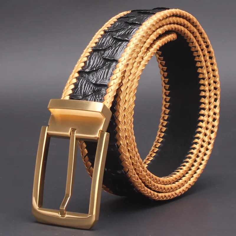McParko Luxury PYTHON Belt Genuine Leather Men Fashion Weaving Braide Design Snakeskin Jean's Waist Belts Strap Male Gift | Аксессуары