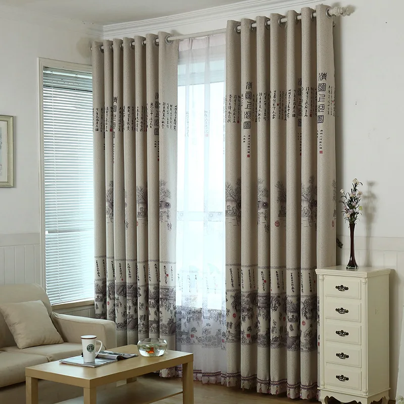 Занавески для гостиной китайские Классические занавески окна с чернилами