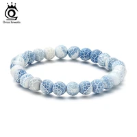 orsa jewels blue weathered agate bracelet for women men natural stone bracelet 8mm reiki round beads women jewelry gift gmb29