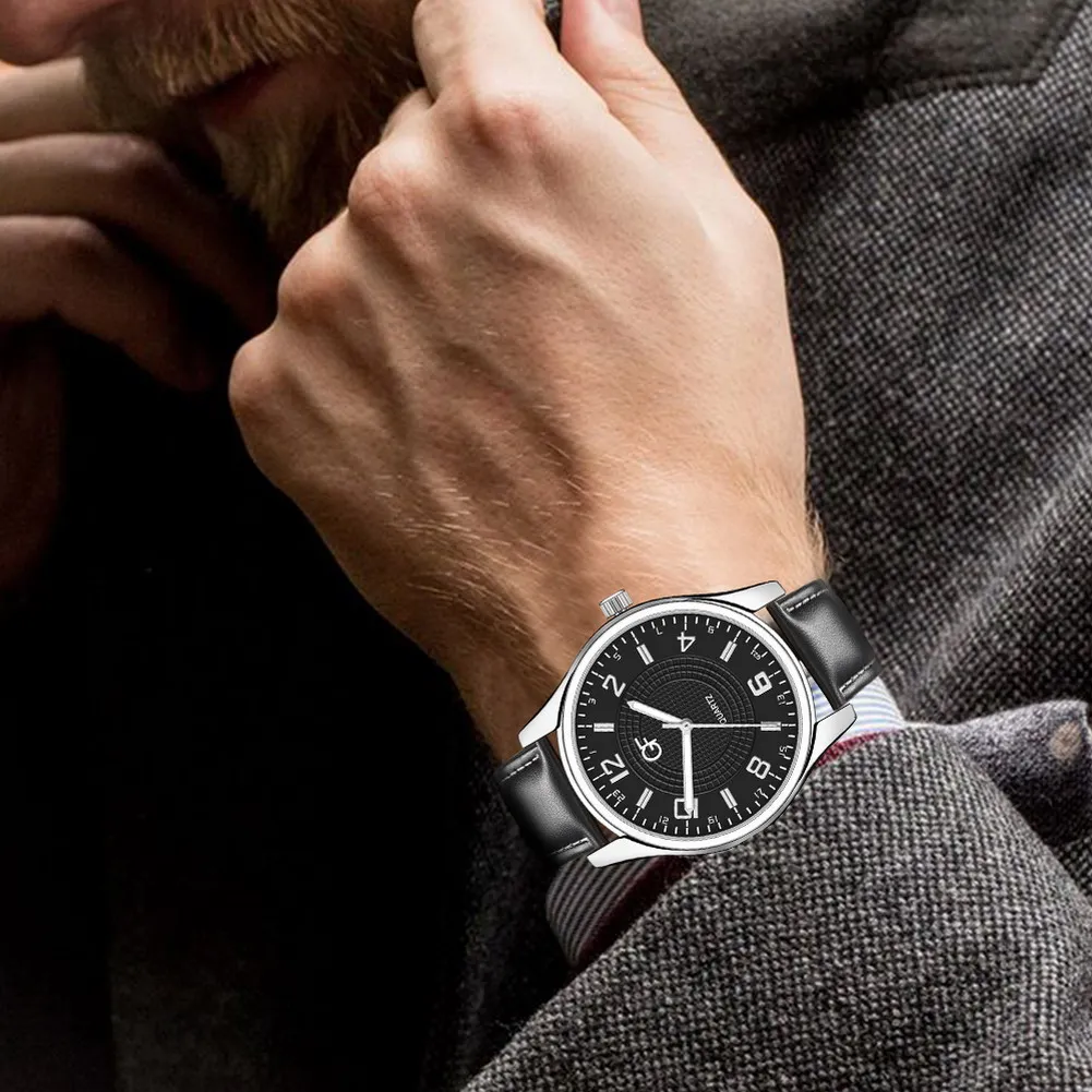 Новинка Лидер продаж Для мужчин кварцевые часы из искусственной кожи ремень