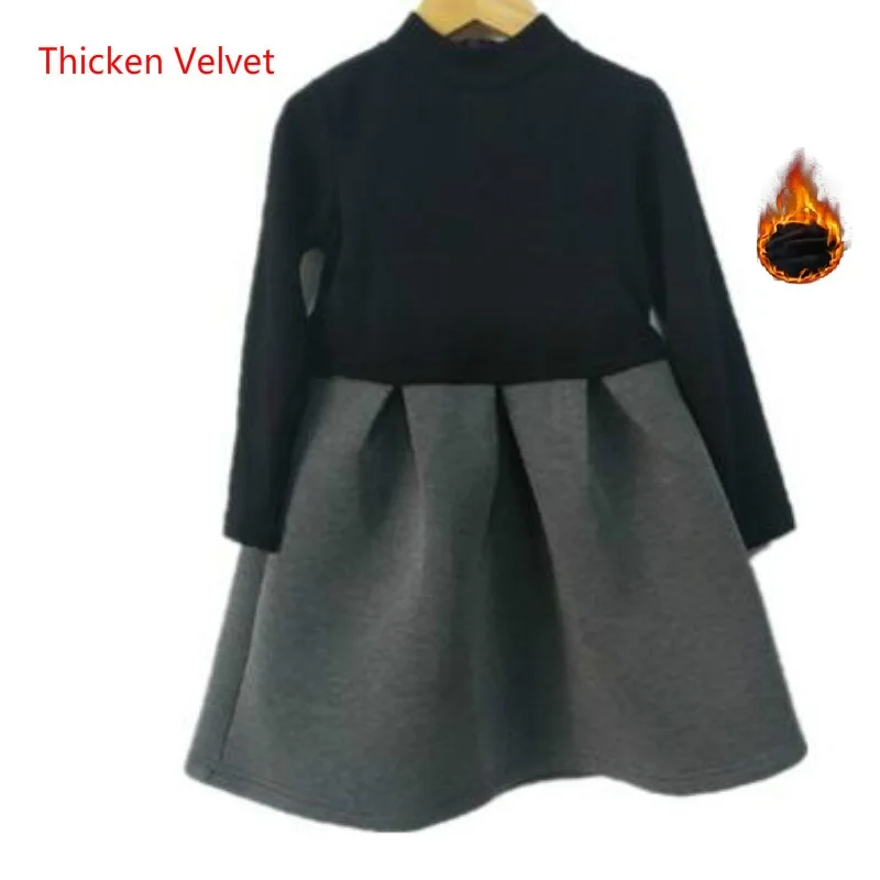 black top thicken Г. Осеннее платье для маленьких девочек детское Хлопковое платье милое детское платье с длинными рукавами для малышей праздничная одежда для подростков#3246 - Цвет: black top thicken