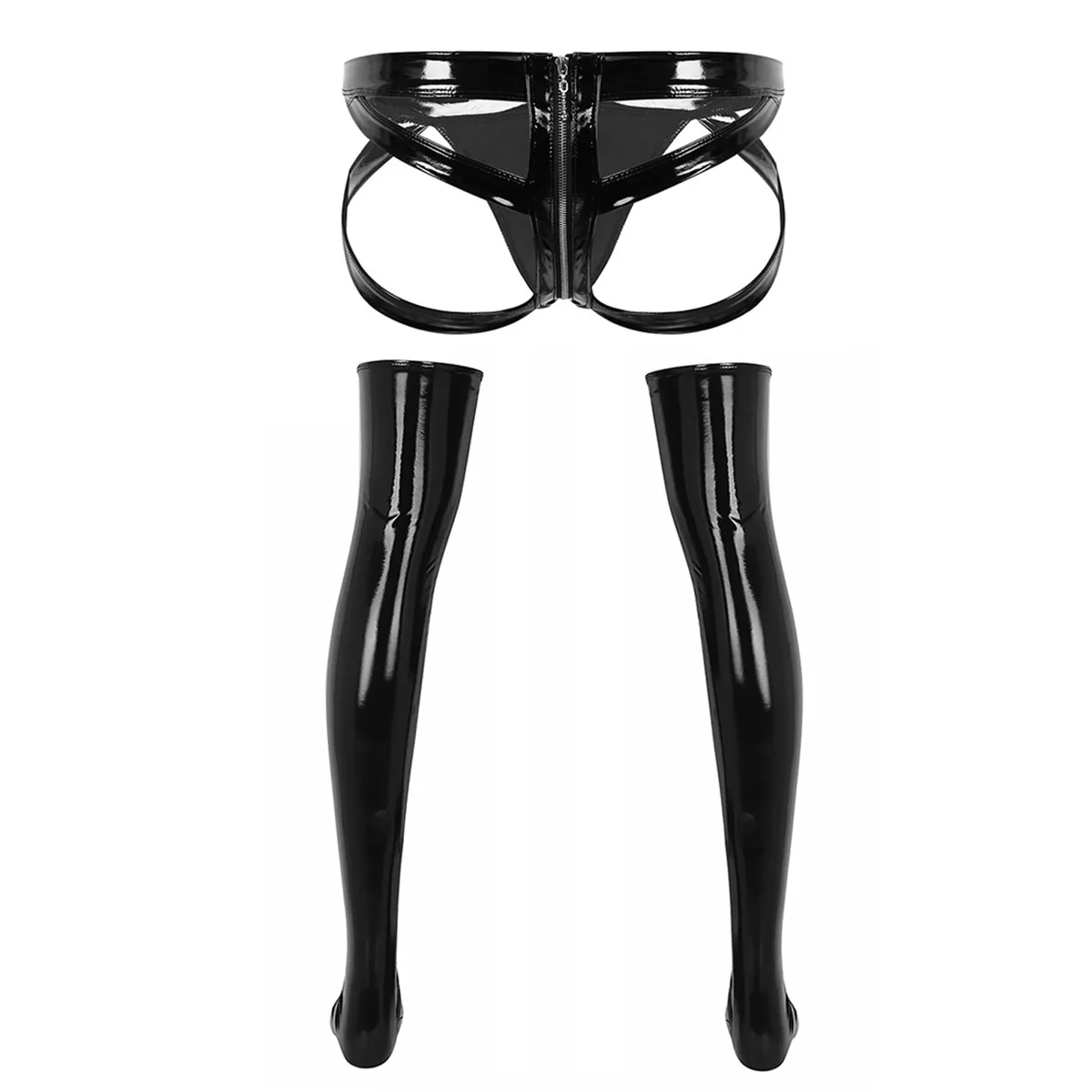 Сисси мужские с мокрым эффектом Лакированная кожа на молнии заниженным шаговым