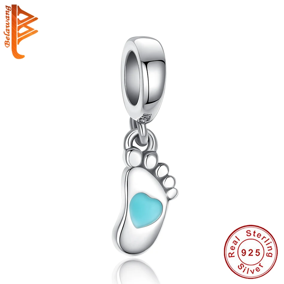 

Детский браслет и ожерелье BELAWANG, из 100% стерлингового серебра 925 пробы с синей эмалью, аксессуары для самодельных украшений, шармы в форме сле...