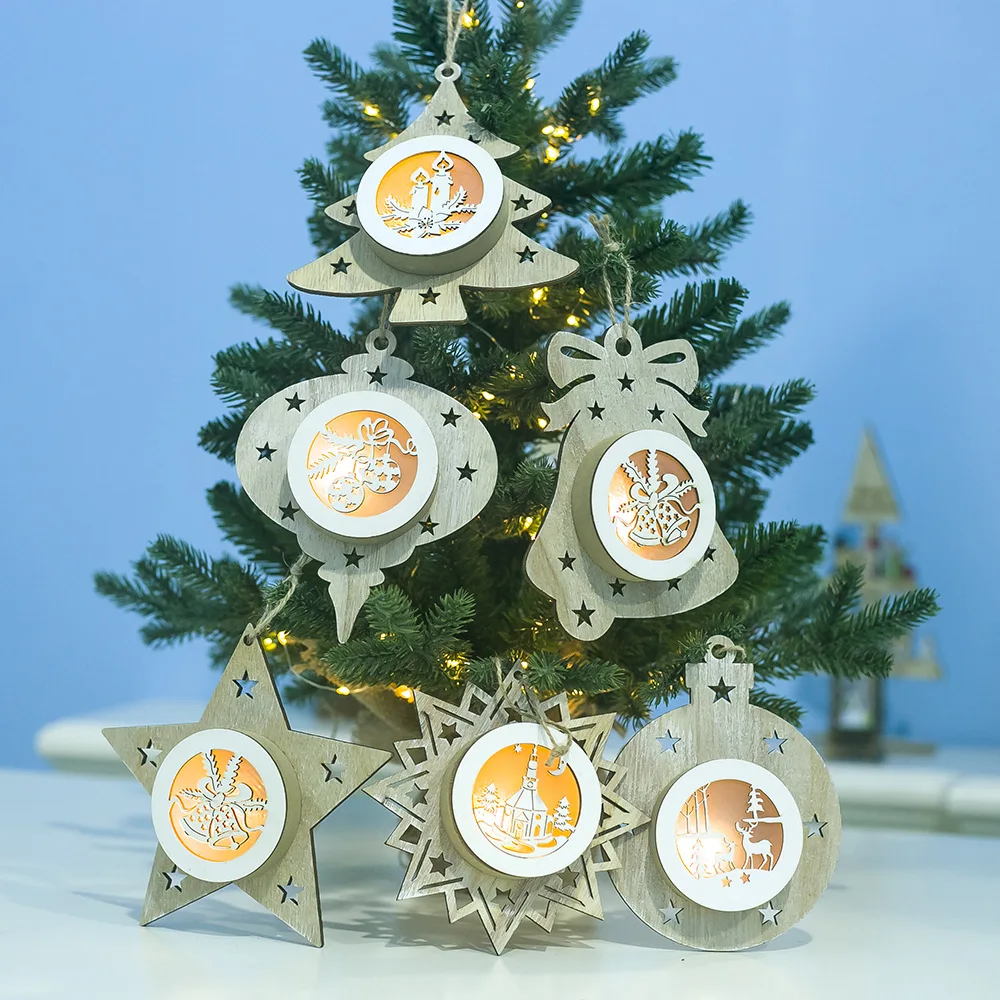 Рождественские деревянные декорации светящийся орнамент звезда круглая форма