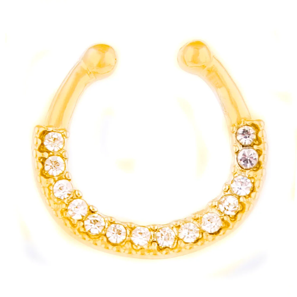 

1Pc Zircon Fake Nose Rings Hoop Stainless Steel Lip Ear Nose Septum Ring Non-Pierced Clip On Nose Hoop Rings Body Jewelry