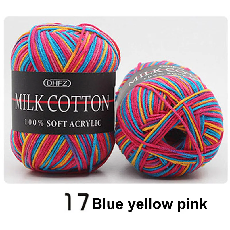 blue yellow pink 18 цветов, ручная вязка, молочный мягкий хлопок, шерсть, пряжа для детей, двойная вязка, вязаный крючком свитер, шарф, шапка, ручная вязка, пряжа - Цвет: blue yellow pink