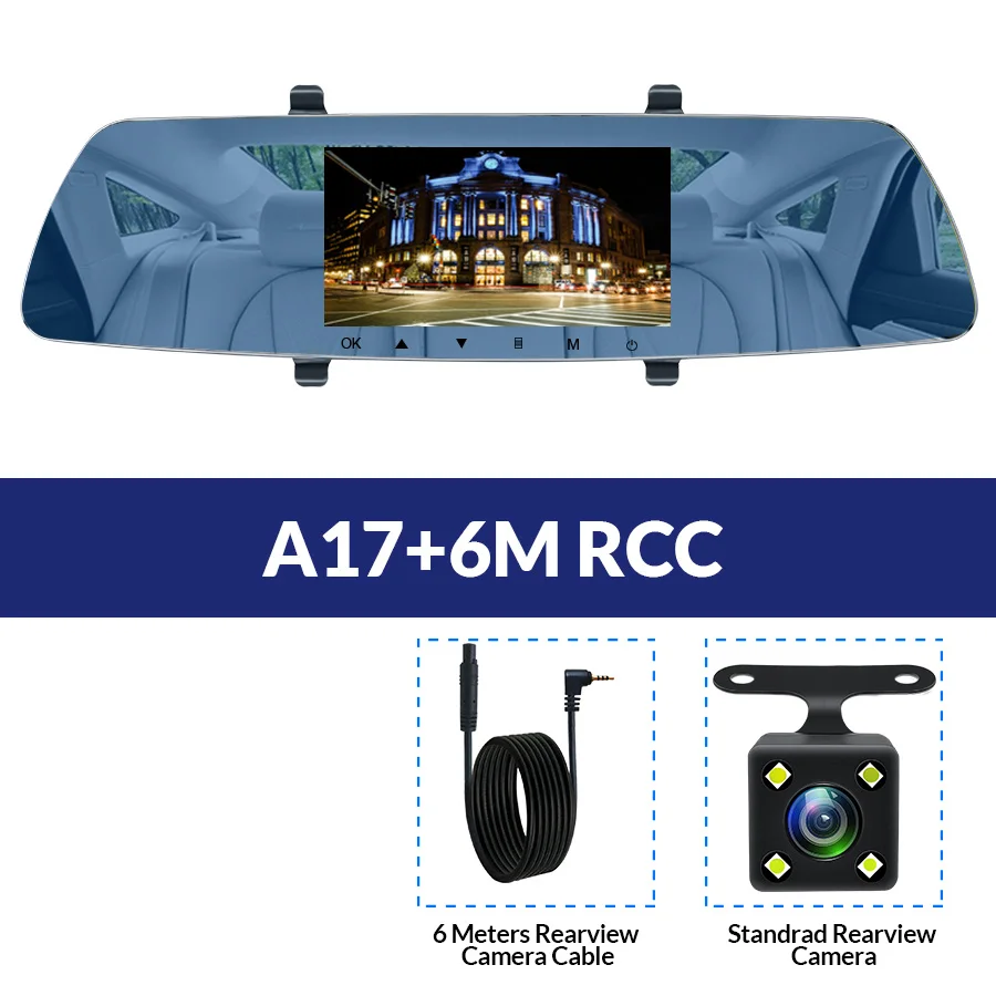 E-ACE A17 5 дюймов Автомобильный видеорегистратор с сенсорным экраном HD 1080P видео рекордер Авто регистратор зеркало заднего вида камера ночного видения видеорегистратор - Название цвета: A17-6M RCC