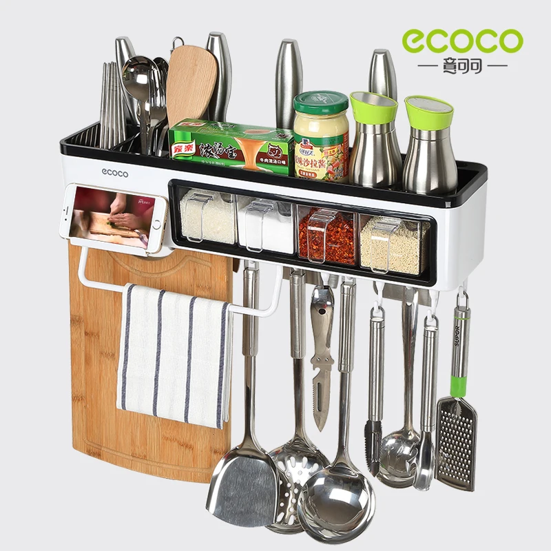 

ECOCO Multifunctional Kitchen Organize Wall Mounted Spices Jar Bottle Storage Rack Kitchen Bottle Storage Organizer Shelves