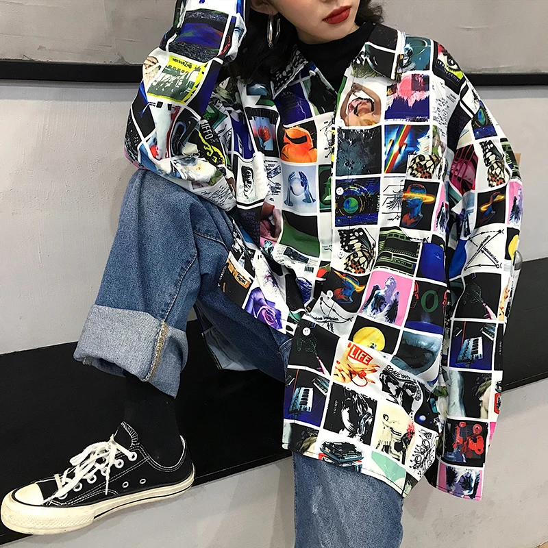 Рубашки женские 2019 новая мода печати Harajuku Женская рубашка с длинным рукавом