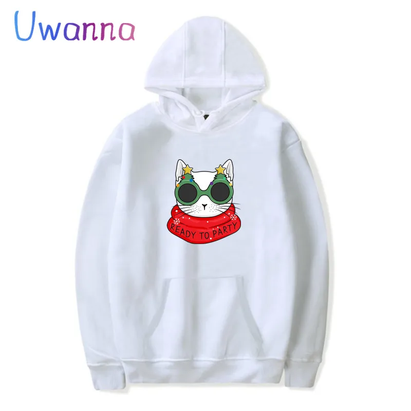 Christmas Cat Oversized Women Hoodies Long Sleeve Kawaii Women Clothing Sweetshirts Cute Cartoon Casual Hoodie Dropshipping