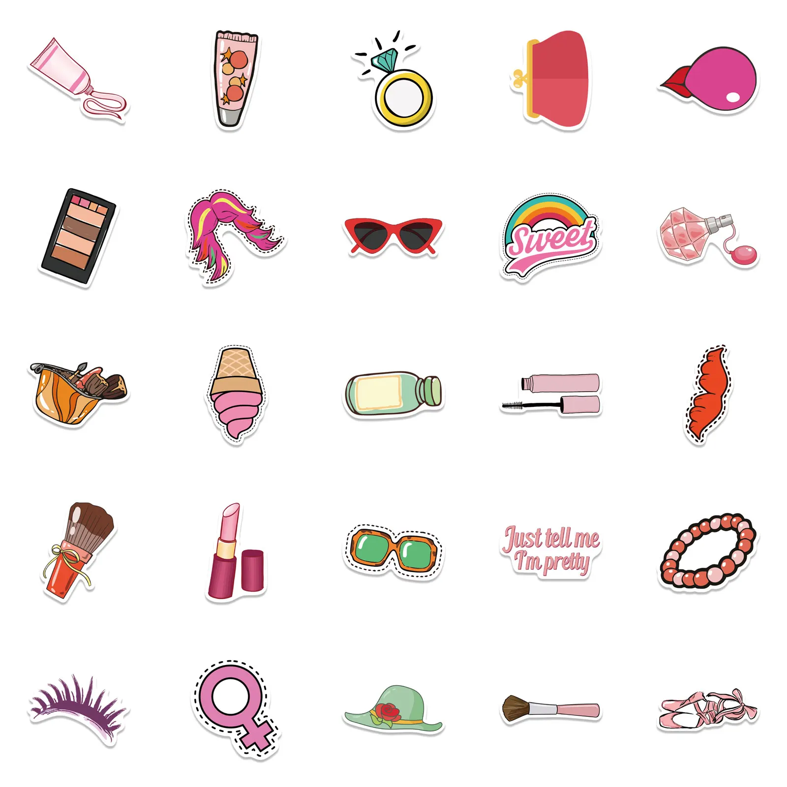 10/50 Buah Stiker Kartun Rias Wajah Anak Perempuan Imut Merah Muda Stiker Sepeda Helm Gitar Komputer Alat Tulis Ponsel