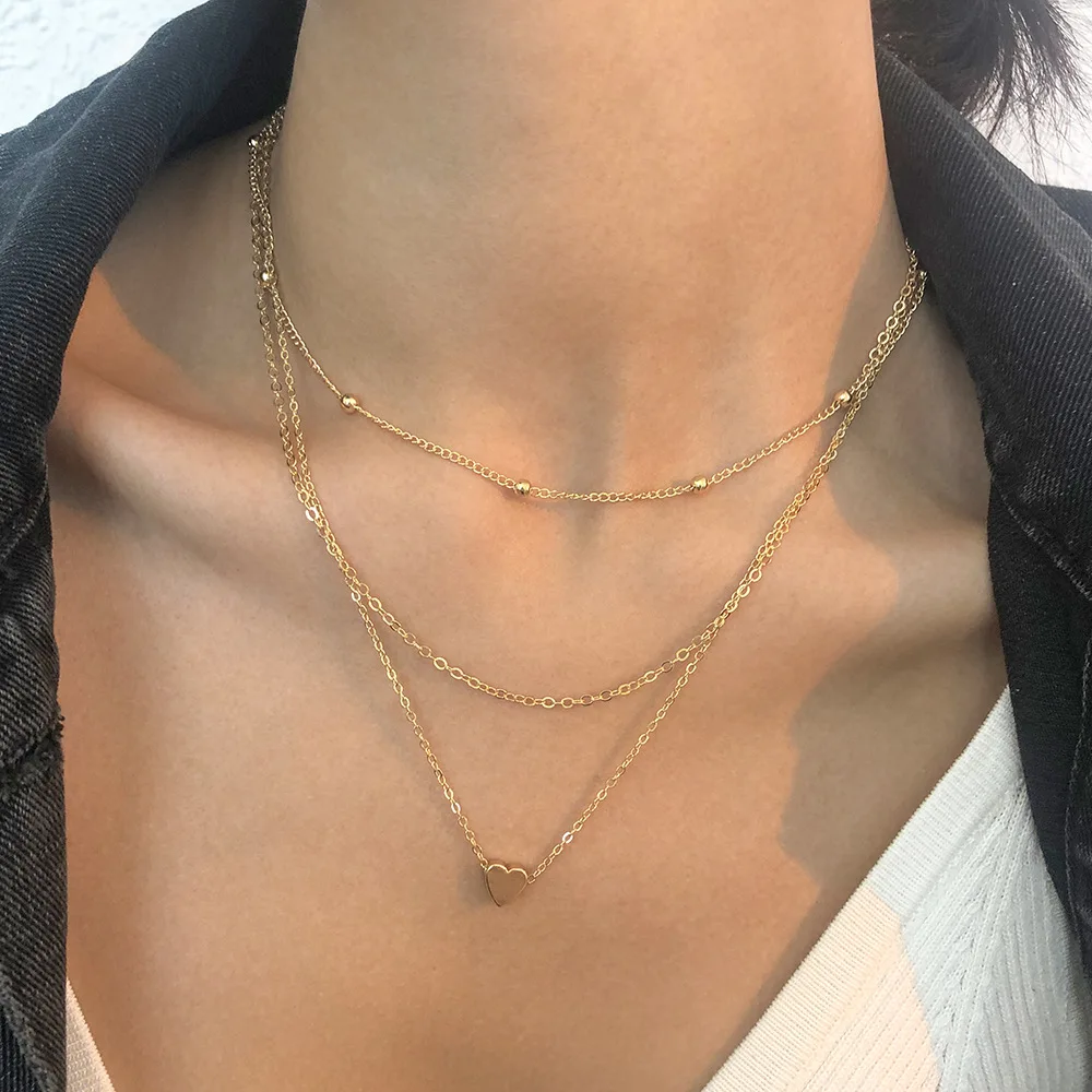 

Simple MultiLayer Twin Necklace Geometric Heart Shape Clavicle Chain Female Cold Style Graceful Personality Necklace Chain Women