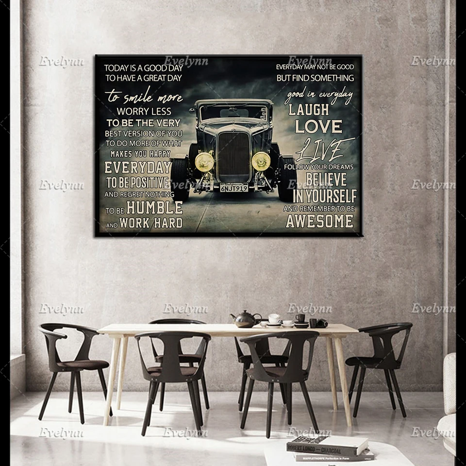 

Hot Rod Auto Racing Racer Retro Poster Today Is A Good Day To Have A Great Day Wall Art Prints Home Decor Canvas Unique Gift
